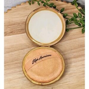 Vintage Elgin American Powder Compact Brass Mesh Signed‎ Puff 1950s